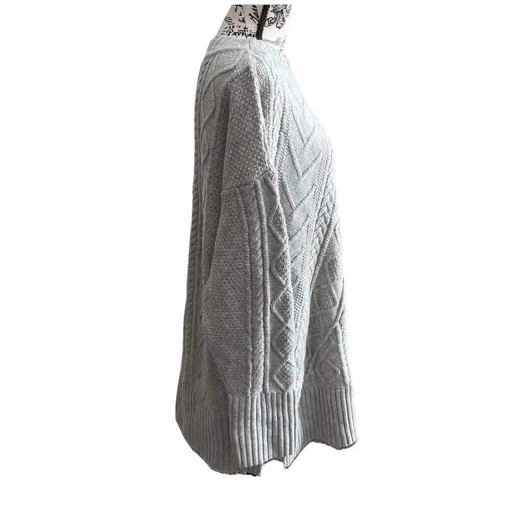 J Crew Wool Blend Cable Knit Baggy Sweater XL Gray Cabin Core Soft Girl Glam